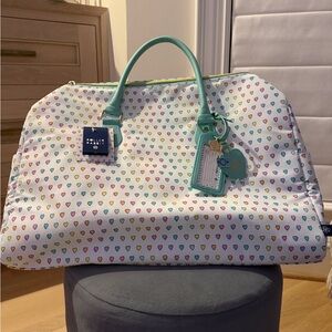 Roller Rabbit White Multi-Heart Travel Bag with Mint Handles